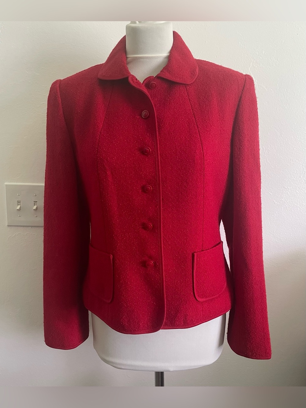 Talbots Vintage Women Blazer Jacket 10 Red Wool Blend Parisian Sophisticated